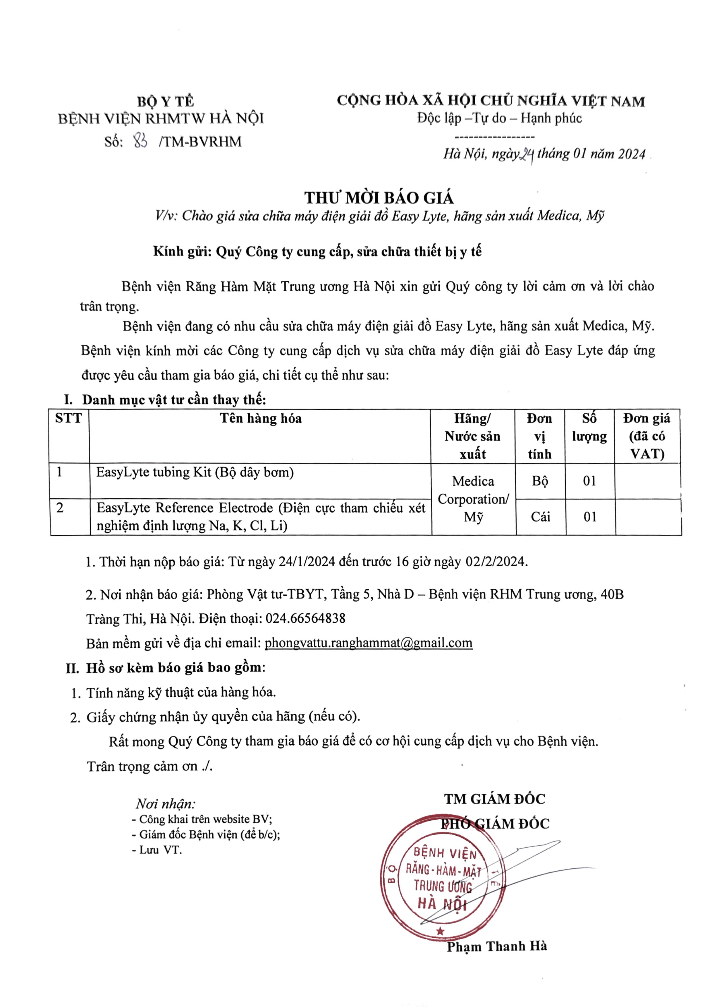 THƯ MỜI BÁO GIÁ SỬA CHỮA MÁY ĐIỆN GIẢI ĐỒ